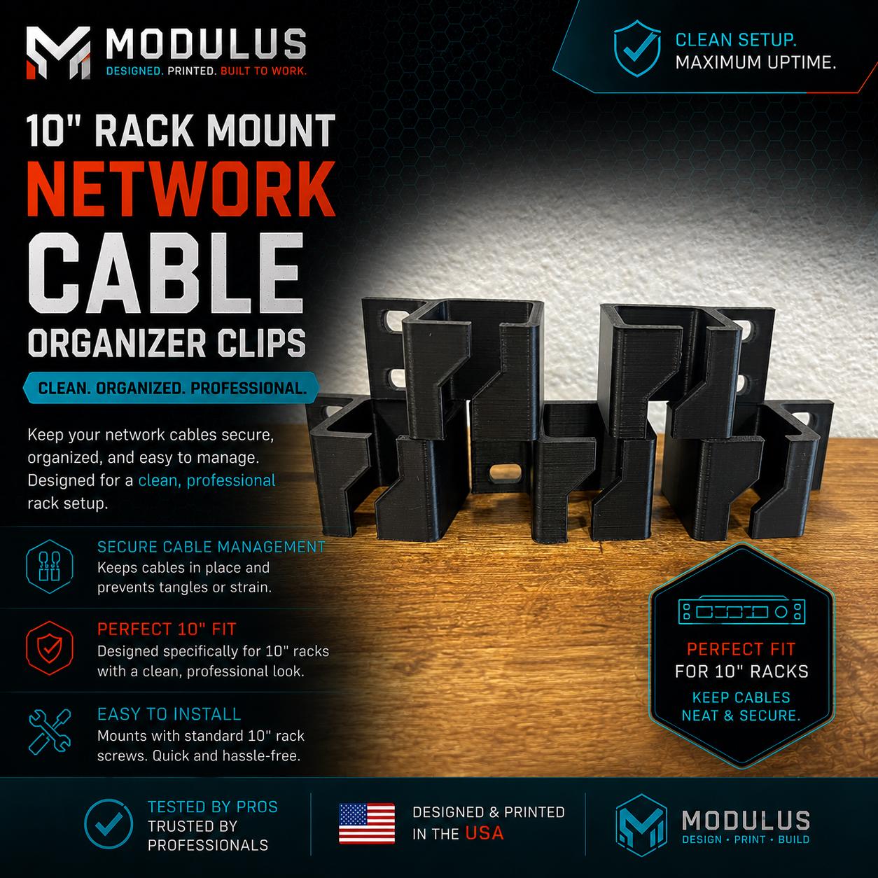 10-Inch Rack Mount Cable Organizer Clips x5