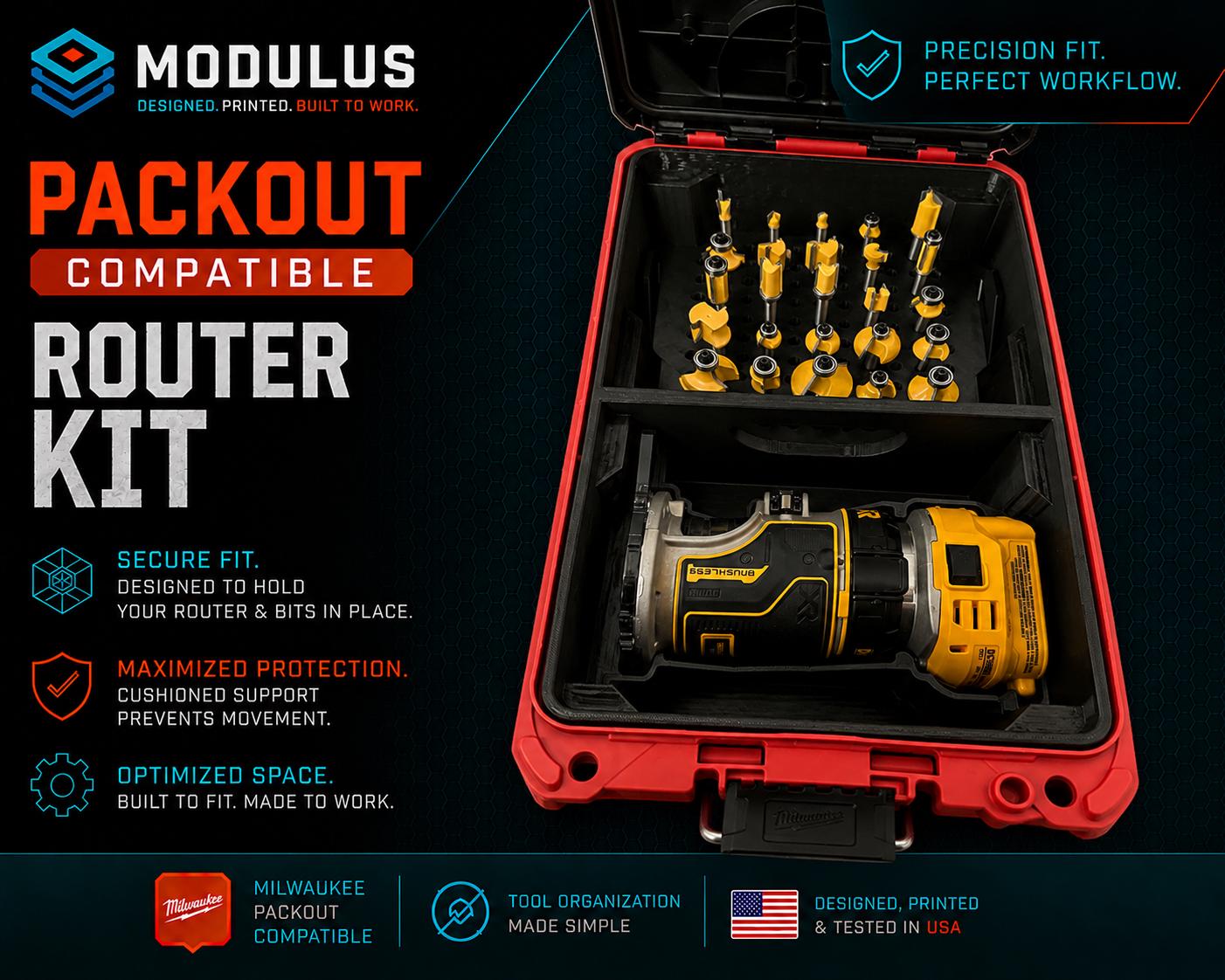 Milwaukee Packout Router kit Insert for Dewalt (# DCW600B) and Magnetic Router Bit Holder