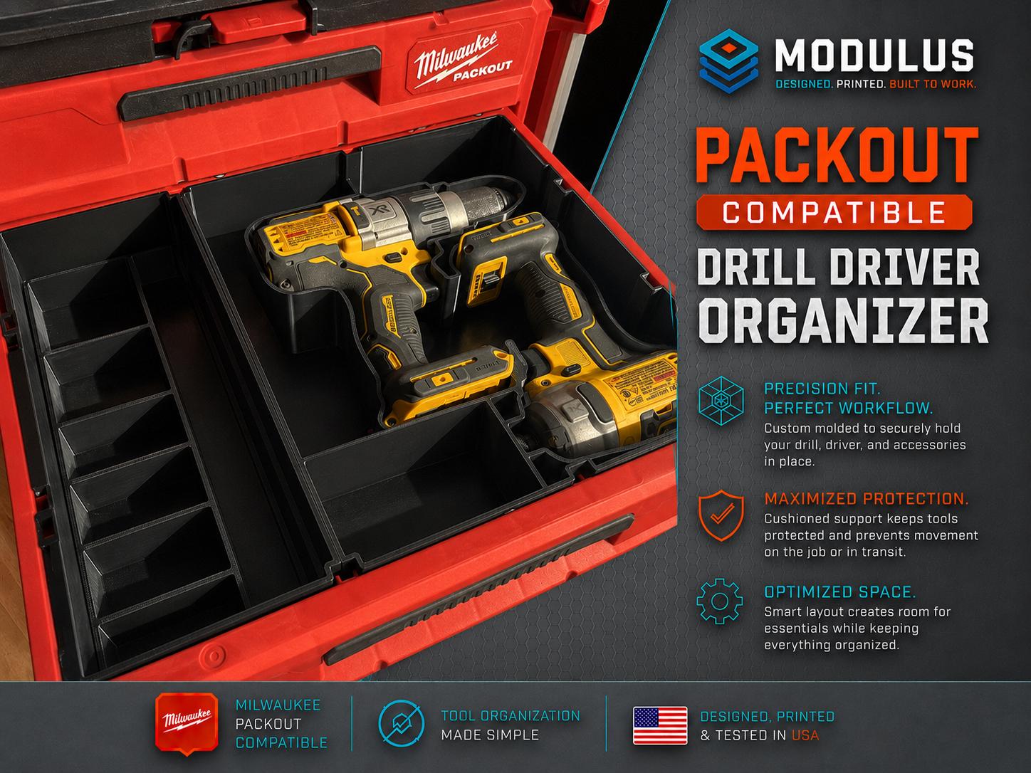 Milwaukee 3 - Drawer Packout Dewalt Drill Driver Insert (DCD998 and DCF887)
